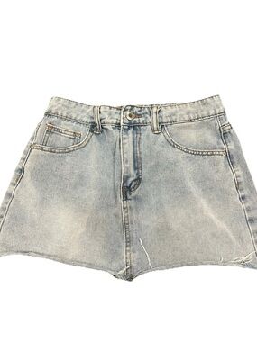 SheIn Light Blue Denim Mini Skirt Distressed Button Zip Pockets Size 4 Small